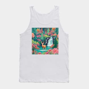 Deer in an autumn forest with waterfall Tank Top